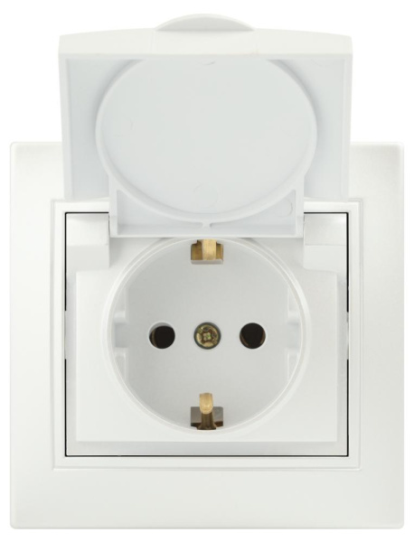 Розетка Intro Plano 1-203-06 с заземлением 2P+E Schuko с крышкой, 16А-250В, IP20, СУ, перламутр