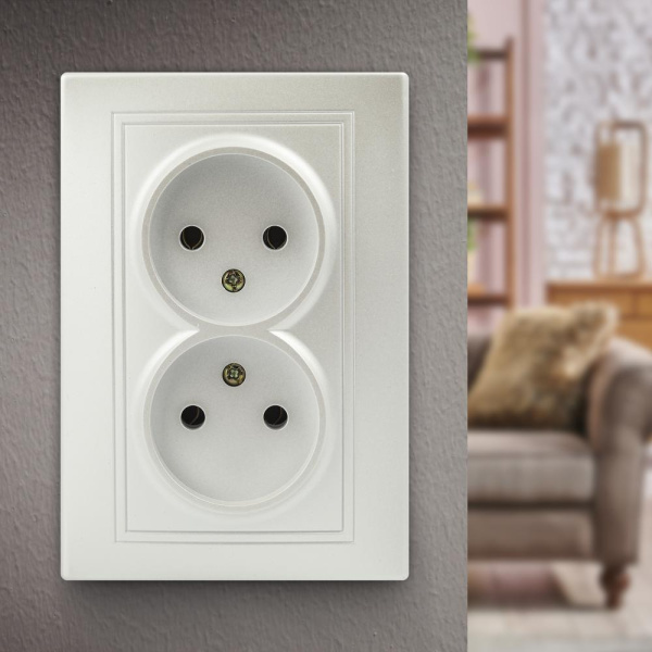 Розетка Intro Plano 1-204-06 без заземления двойная 2х2P, 16А-250В, IP20, СУ, перламутр