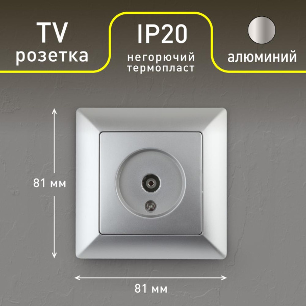 Розетка Intro Solo 4-301-03 TV одиночная, СУ, алюминий