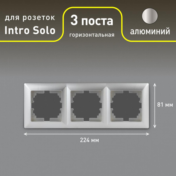 Рамка для розеток и выключателей Intro Solo 4-503-03 на 3 поста, СУ, алюминий