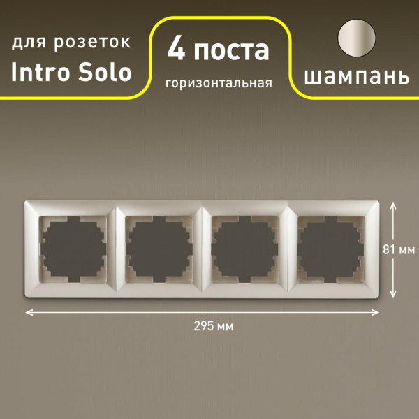 Рамка для розеток и выключателей Intro Solo 4-504-04 на 4 поста, СУ, шампань