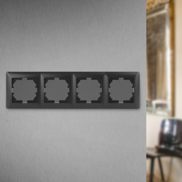 Рамка для розеток и выключателей Intro Solo 4-504-05 на 4 поста, СУ, антрацит