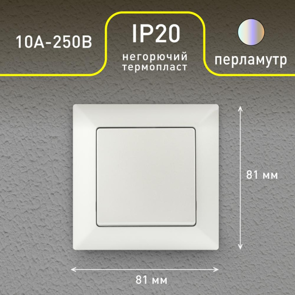 Выключатель Intro Solo 4-101-06 одноклавишный 10А-250В, IP20, СУ, перламутр