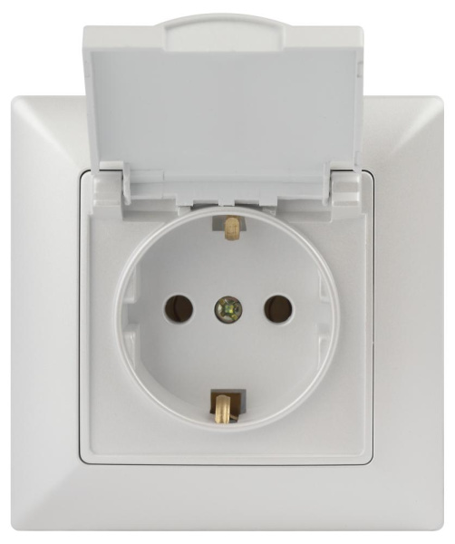 Розетка Intro Solo 4-203-06 с заземлением 2P+E Schuko с крышкой, 16А-250В, IP20, СУ, перламутр