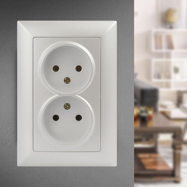 Розетка Intro Solo 4-204-06 без заземления двойная 2х2P, 16А-250В, IP20, СУ, перламутр