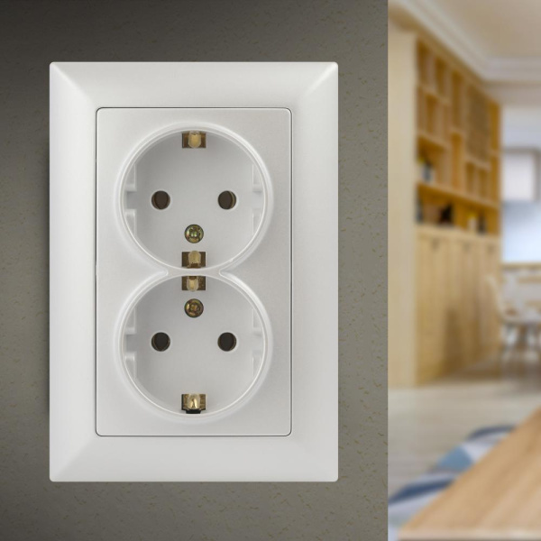 Розетка Intro Solo 4-205-06 с заземлением двойная 2X2P+E Schuko, 16А-250В, IP20, СУ, перламутр