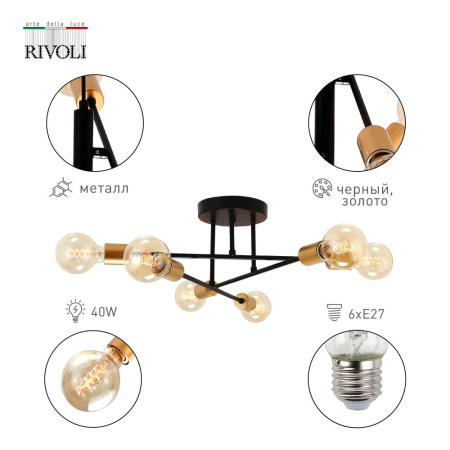Люстра  Rivoli Kerstin 5078-306 6 х Е27 40 Вт лофт - кантри