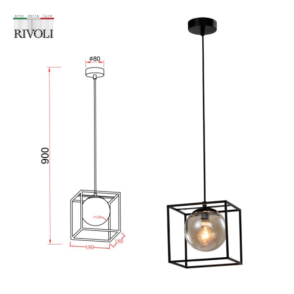 Светильник подвесной (подвес) Rivoli Miyuki 5146-201 1 х Е14 40 Вт черный лофт - кантри потолочный