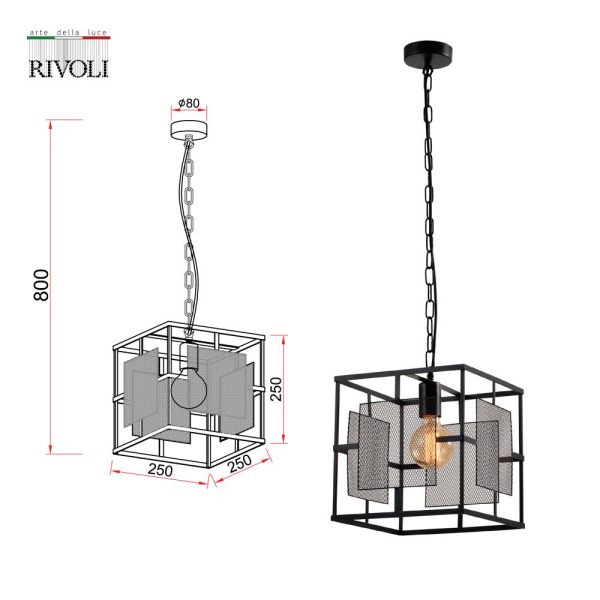 Светильник подвесной (подвес) Rivoli Enola 5142-201 1 х Е27 40 Вт лофт - кантри потолочный