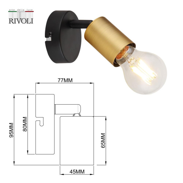 Светильник настенно-потолочный спот Rivoli Jordana 7038-701 1 х Е27 40 Вт поворотный