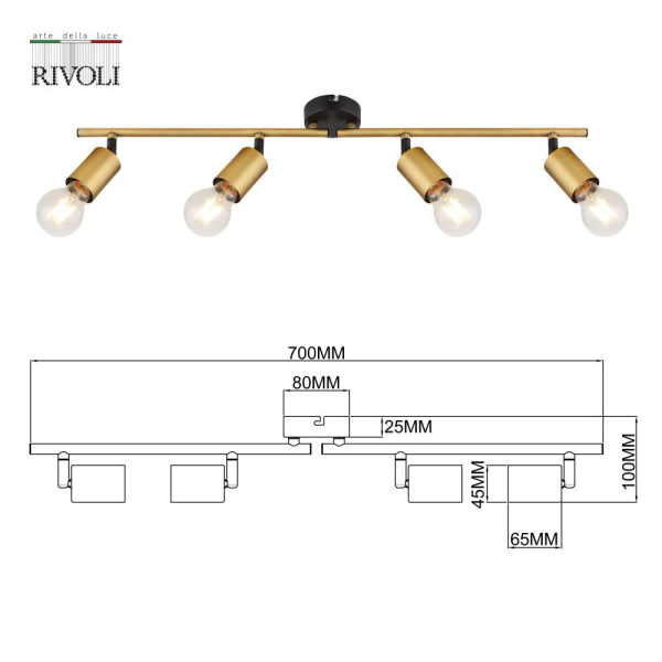 Светильник настенно-потолочный спот Rivoli Jordana 7038-704 4 х Е27 40 Вт поворотный