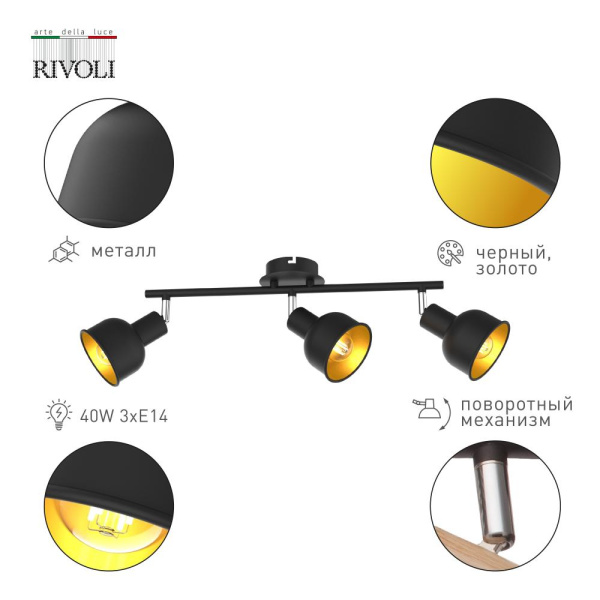 Светильник настенно-потолочный спот Rivoli Jessica 7050-703 3 х Е14 40 Вт поворотный