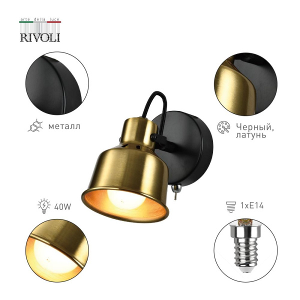 Светильник настенно-потолочный спот Rivoli Lenore 7060-701 1 х Е14 40 Вт поворотный с выключателем