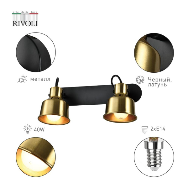 Светильник настенно-потолочный спот Rivoli Lenore 7060-702 2 х Е14 40 Вт поворотный с выключателем