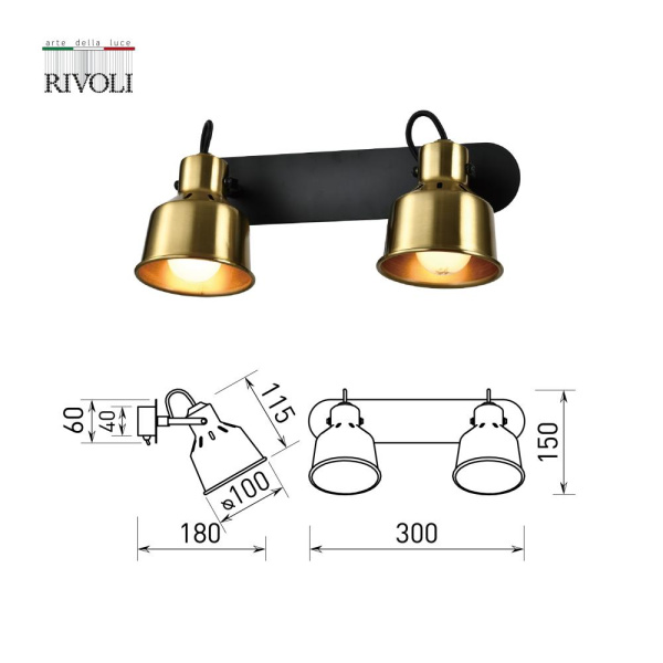 Светильник настенно-потолочный спот Rivoli Lenore 7060-702 2 х Е14 40 Вт поворотный с выключателем