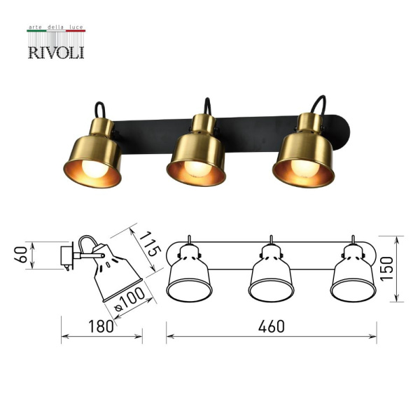 Светильник настенно-потолочный спот Rivoli Lenore 7060-703 3 х Е14 40 Вт поворотный с выключателем