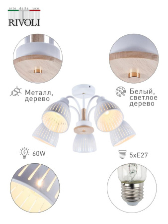 Люстра  Rivoli Lulu 9029-305 5 х E27 60 Вт модерн