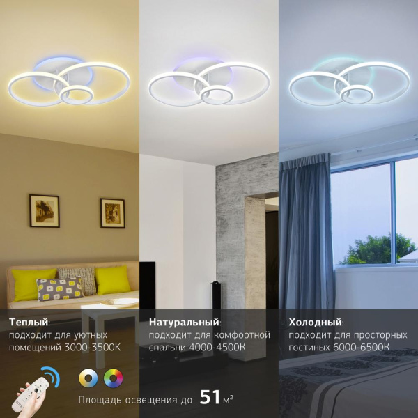 Светильник потолочный светодиодный Rivoli Reinhild 6085-103 с пультом 94 Вт + 8 Вт 4000К - 6000К LED модерн