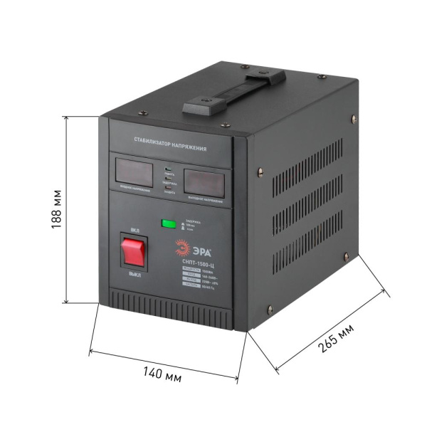 СНПТ-1500-Ц ЭРА Стабилизатор напряжения переносной, ц.д., 140-260В/220/В, 1500ВА (4/80)