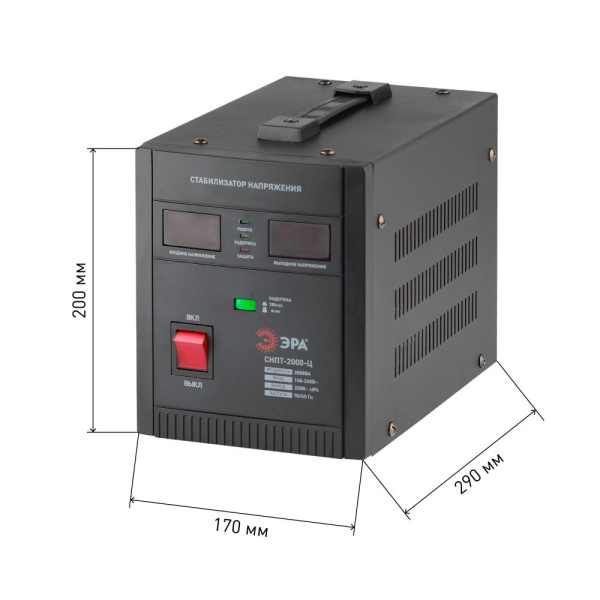 СНПТ-2000-Ц ЭРА Стабилизатор напряжения переносной, ц.д., 140-260В/220/В, 2000ВА (4/80)