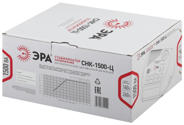 СНК-1500-Ц ЭРА Стабилизатор напр. компакт, ц.д., 160-260В/220В, 1500ВА (4/48)