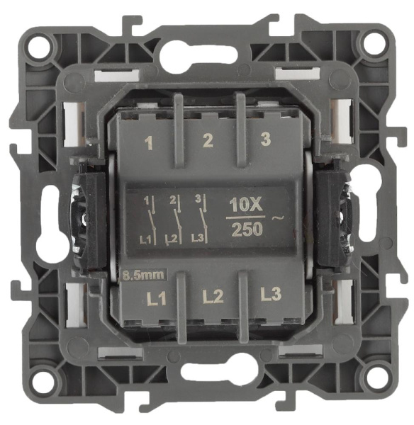 12-1107-06 ЭРА Выключатель тройной, 10АХ-250В, IP20, Эра12, чёрный (10/100/3200)