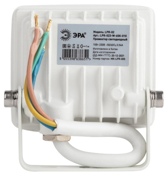 Прожектор светодиодный уличный ЭРА LPR-023-W-65K-010 10Вт 6500K 800Лм IP65 белый