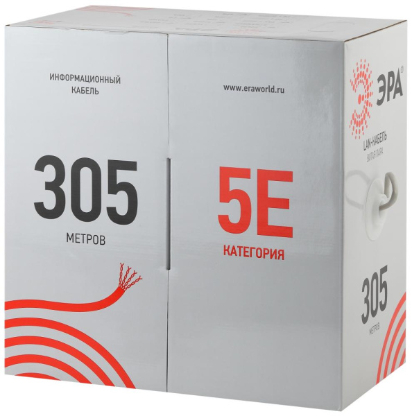 Кабель витая пара ЭРА U/UTP 4x2x24 AWG Cat5e CU PVC 305м