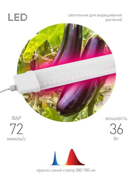 Светильник для растений, фитолампа светодиодная линейная ЭРА FITO-36W-RB-N красно-синего спектра 36 Вт
