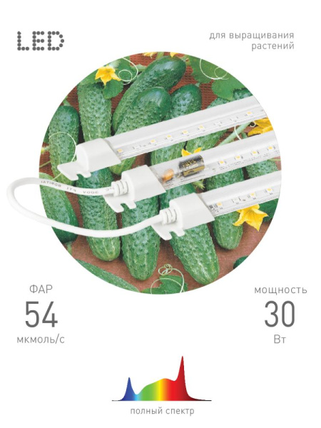 Модульный светильник для растений ЭРА FITO-3х10W-LINE-Ra90 полного спектра 30 Вт