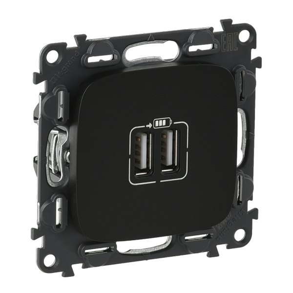 Legrand Valena ALLURE Антрацит Розетка 2-ая USB 240В/5В 1500мА (с лицевой панелью)