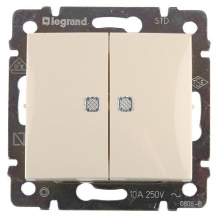 Legrand Valena Крем Выключатель 2-клавишный с подсветкой