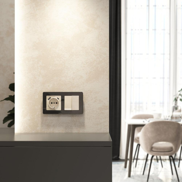 W1171743/ Розетка с заземлением, шторками и USB тип A+C (айвори акрил) W1171743