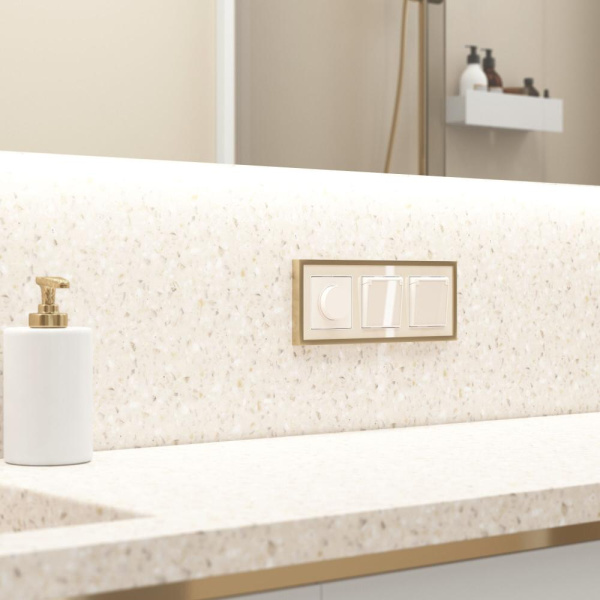 W1171243/ Розетка влагозащ. с зазем. с защит. крышкой и шторками (айвори акрил) W1171243