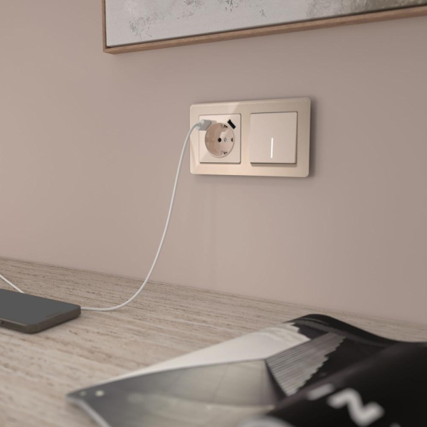 W1112143/ Выключатель одноклавишный проходной с подсветкой (айвори акрил) W1112143