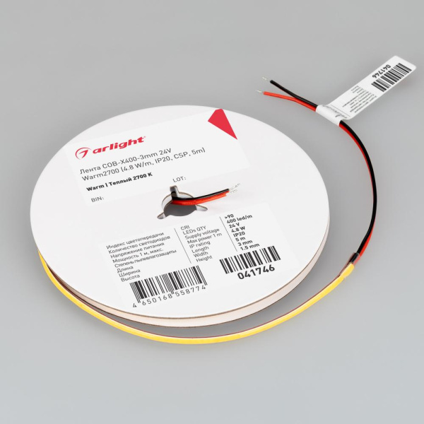 Лента COB-X400-3mm 24V Warm2700 (4.8 W/m, IP20, CSP, 5m) (Arlight, -)