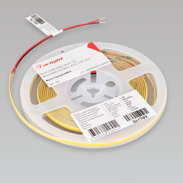 Лента COB-X504-5mm 12V Warm3000 (6.5 W/m, IP20, CSP, 5m) (Arlight, -)