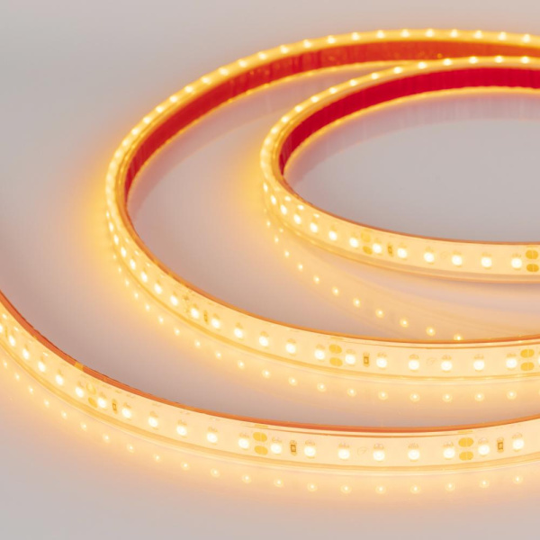 Лента RTW 2-5000PGS 24V Yellow 2x (3528, 600 LED, LUX) (Arlight, 9.6 Вт/м, IP67)
