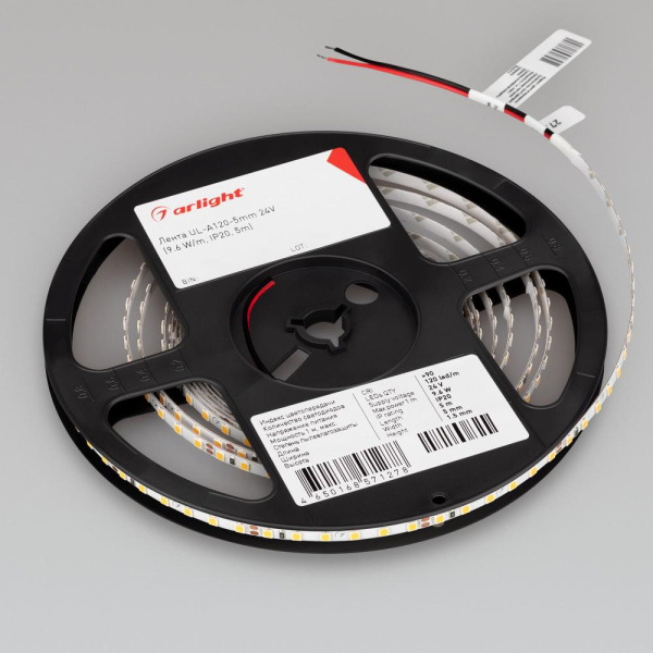 Лента UL-A120-5mm 24V Day5000 (9.6 W/m, IP20, 5m) (Arlight, 7 лет)