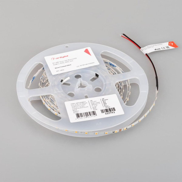 Лента RT-A80-5mm 24V Warm2700 (5 W/m, IP20, 2835, 5m) (Arlight, Открытый)