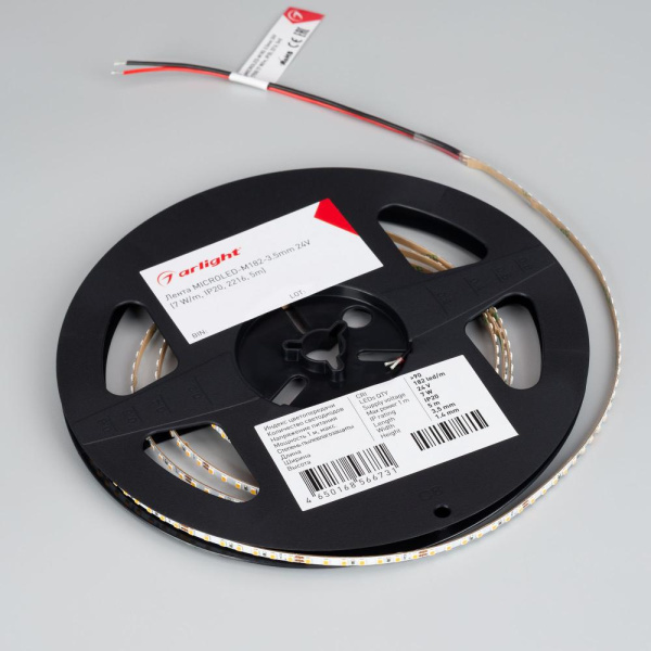 Лента MICROLED-M182-3.5mm 24V Warm3000 (7 W/m, IP20, 2216, 5m) (Arlight, узкая)