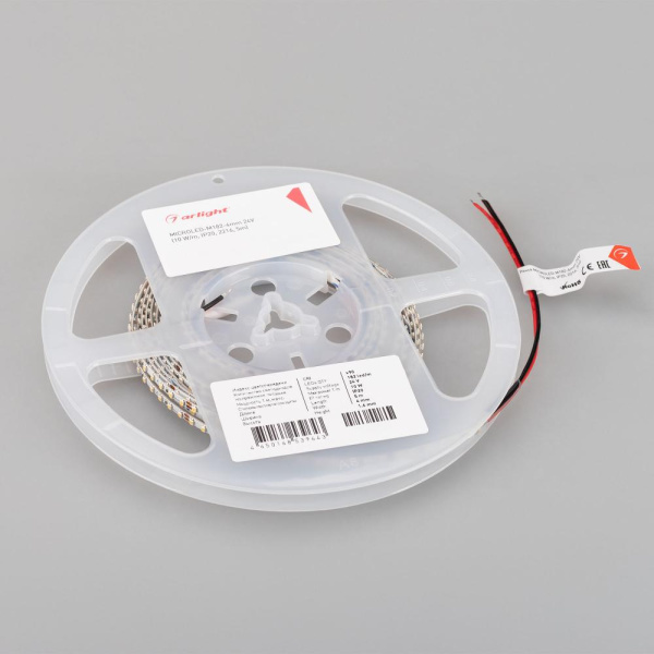Лента MICROLED-M182-4mm 24V Warm3500 (10 W/m, IP20, 2216, 5m) (Arlight, узкая)