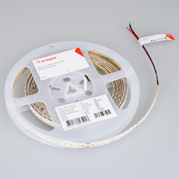 Лента UL-A126-10mm 24V Warm2700 (8 W/m, IP20, 5m) (Arlight, высок.эфф.165 лм/Вт)