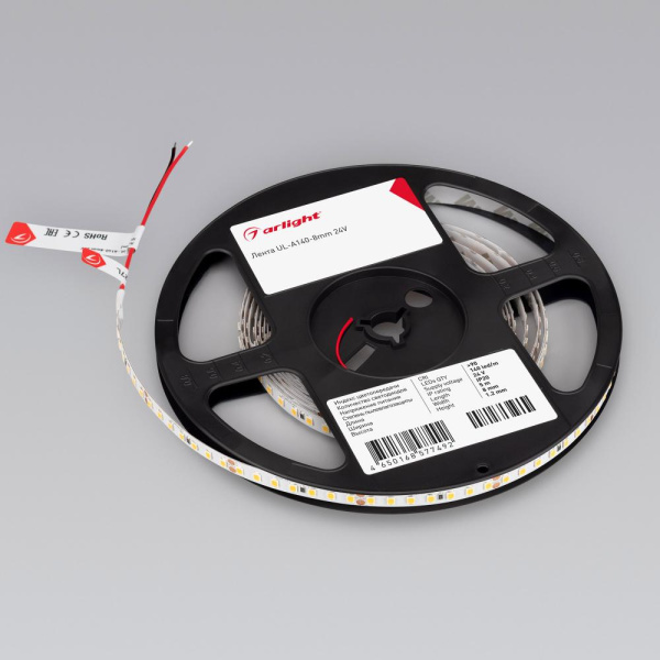 Лента UL-A140-8mm 24V Warm2700 (5 W/m, IP20, 5m) (Arlight, 7 лет)