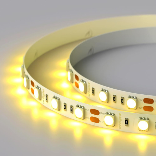 Лента RT 2-5000 12V Yellow 2x (5060, 300 LED, LUX) (Arlight, 14.4 Вт/м, IP20)