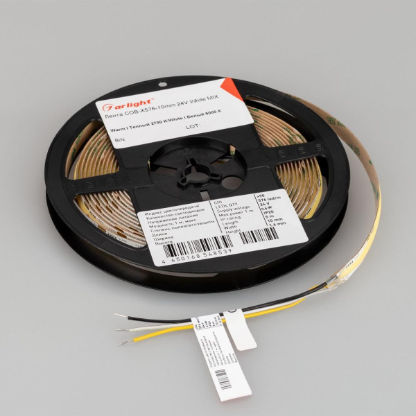 Лента COB-X576-10mm 24V White-MIX (9.6 W/m, IP20, 5m) (Arlight, Изменяемая ЦТ)