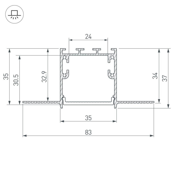 Профиль с экраном SL-LINIA32-FANTOM-2500 ANOD+FROST (Arlight, Алюминий)