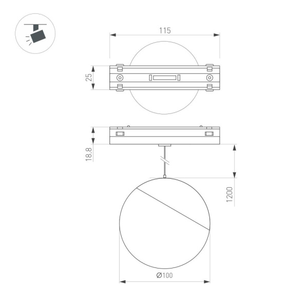 Светильник MAG-VIBE-EMISFERO-HANG-R100-6W Warm3000 (BK, 130 deg, 48V) (Arlight, IP20 Металл, 5 лет)