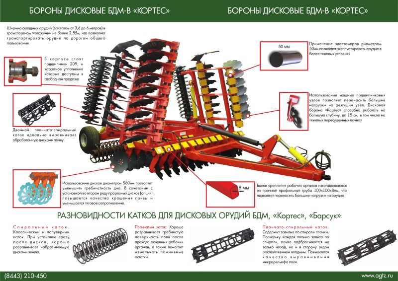 Бороны дисковые БДМ-В КОРТЕС® на стойках с эластомерами, шириной захвата от 1,8 до 12,1 метров