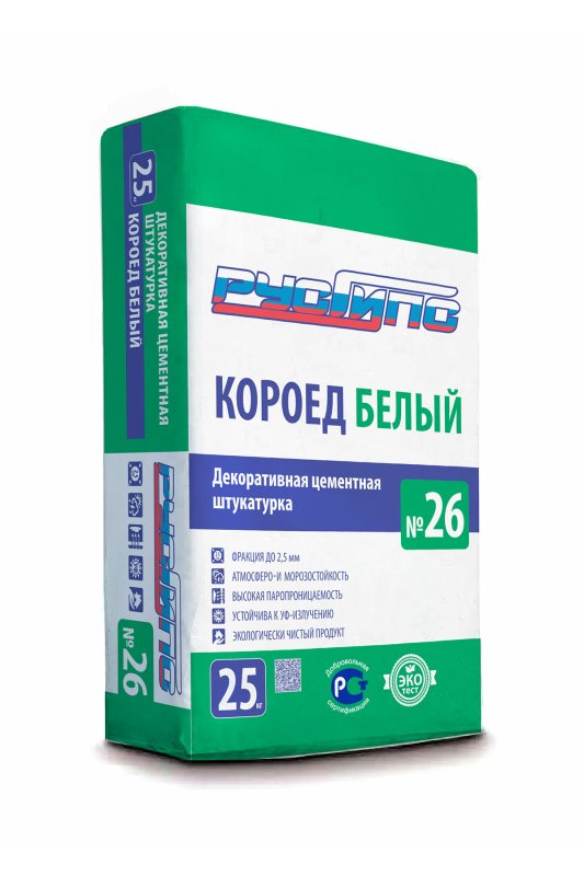 Декоративная цементная штукатурка Короед белый №26